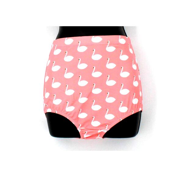 Swimsuit Pink & White Swan Print Bombshell Bikini Bottom Only Size X-Small - Picture 3 of 6